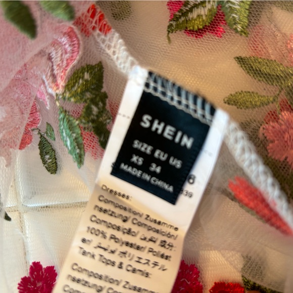 Floral embroidered dress sheer white short sleeve spaghetti strap coverup party - Picture 9 of 13